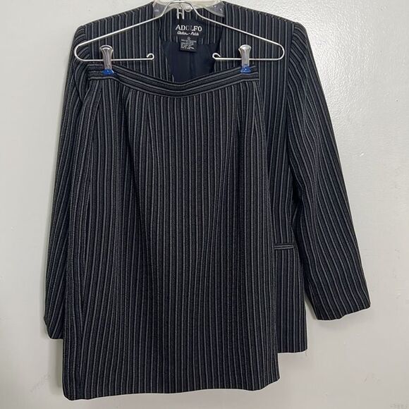 ADOLFO‎ ATELIER PETITE PINSTRIPE  SKIRTSUIT SIZE 8 - Picture 3 of 11